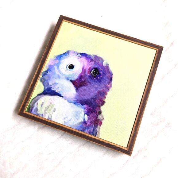 NWOT Framed 6x6 Whimsical Owl Painting by Oopsy Dasiy - Picture 6 of 9